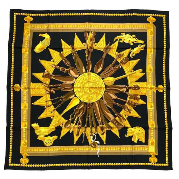 Hermès Carré 90 Black Silk scarf - Picture 1 of 7